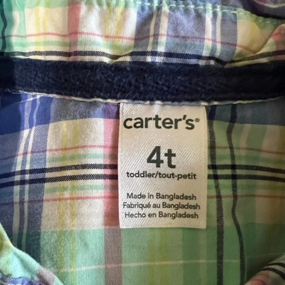 Carter's Toddler Boys Multicolor Plaid Short Sleeve‎ Button Up Sailboat Size 4T